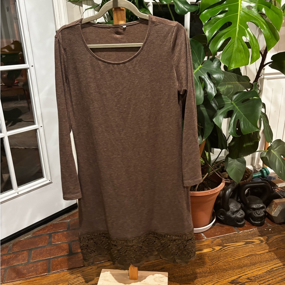 Brown Lace Hem Dress